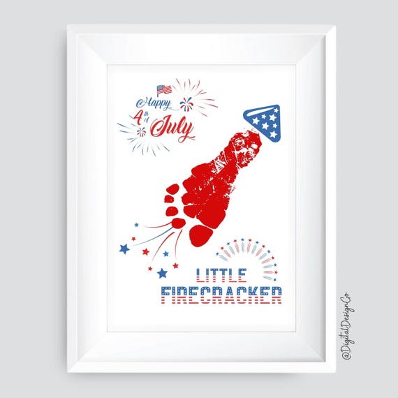 Little Firecracker Footprint Art, 4th of July, Kids Baby Toddler, Keepsake, DIY Card