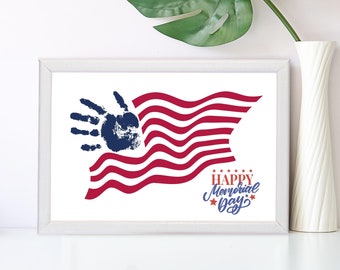 Memorial Day Handprint Kid Craft, Baby Handprint Art, DIY Kids Printable Activity, Patriotic Keepsake