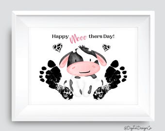 Mothers Day, Happy Mooothers Day, Funny Cow Footprint Craft, Kids Baby Toddler, DIY Keepsake