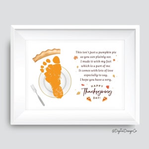 Thanksgiving Footprint Art Craft, Thanksgiving Poem, Pumpkin Pie Footprint Craft for Kids Baby Toddler, DIY Card, Memory Keepsake, Printable