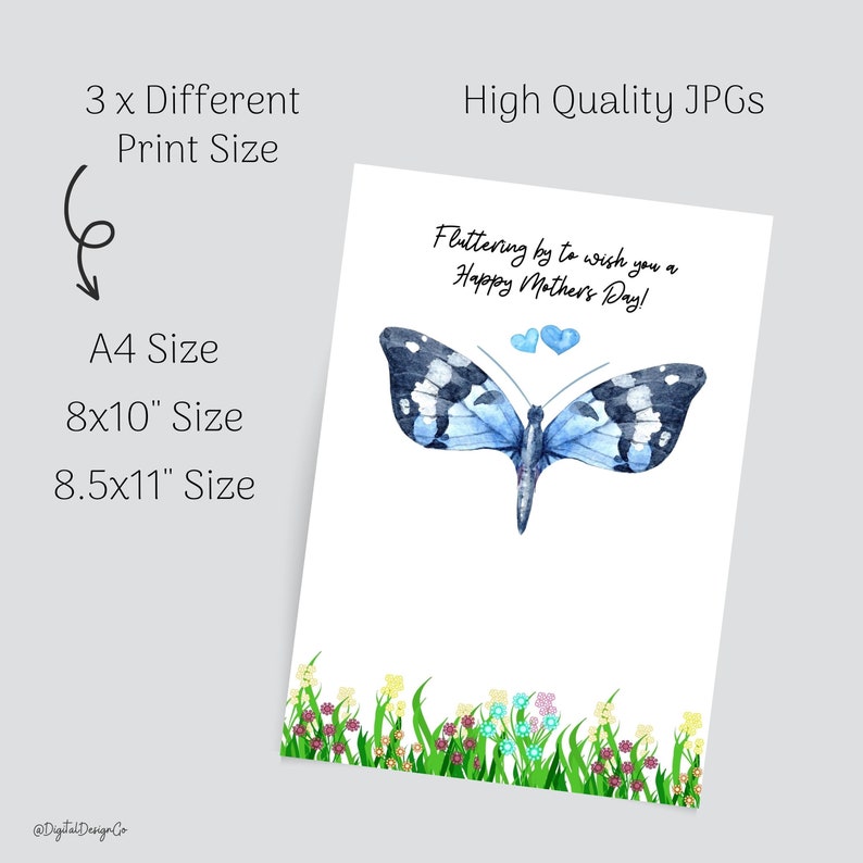 Mothers Day Handprint Craft, Fluttering By To Wish You a Happy Mothers Day, Butterfly Craft for Kids Baby Toddler, Memory Keepsake, DIY Card image 2