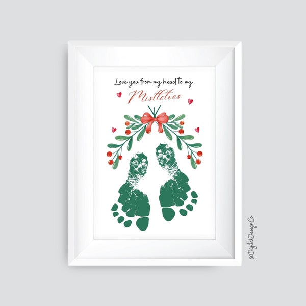 Mistletoe Christmas Footprint Art Craft, Holiday Craft, School Activity, Kids Baby Toddler, Gift, Memory Keepsake, DIY Card, Printable