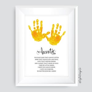 Art de l'empreinte de main tante, Saint-Valentin, fête des mères, anniversaire, empreinte de main artisanat enfants bébé bambin, poème cadeau pour tante, carte à faire soi-même, souvenir