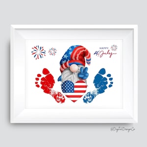 Art de l'empreinte du 4 juillet, création d'empreintes de gnome des États-Unis, bébé tout-petit, souvenir, bricolage, impression, activité pour le jour de l'indépendance