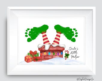 Christmas Elf Footprint Art, Santa's Little Helper, Baby Toddler, Memory Keepsake, DIY