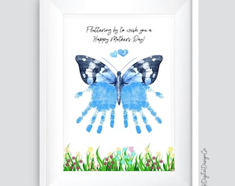 Fluttering By To Wish You a Happy Mothers Day, Butterfly Handprint Craft, Kids Baby Toddler