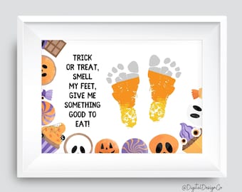 Halloween Footprint Art, Candy Frame, Trick or Treat Smell My Feet Footprint Craft, Baby Toddler, Memory Keepsake, DIY Card, Printable