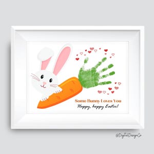 Een konijn houdt van je, handafdruk paaskunst, handafdruk konijntje, handafdruk konijntje, kinderen baby peuter, herinnering aandenken, afdrukbaar, doe-het-zelf cadeaukaart