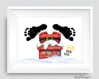 Christmas Footprint Art / Ho Ho Ho Santa Footprint Craft for Baby Toddler / Memory Keepsake / DIY Card / Christmas Gift / Winter Santa Craft