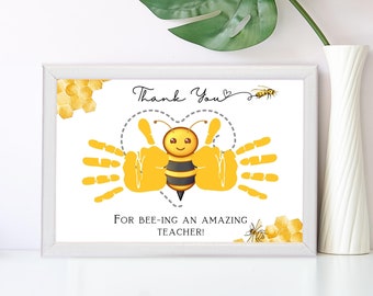 Teacher Handprint Art Craft, Teacher Gift, Bee, Thank You DIY Card, Kids Handprint Craft, Memory Keepsake, Teacher Appreciation, Printable