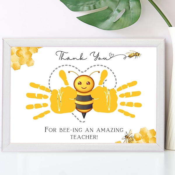 Teacher Handprint Art Craft, Teacher Gift, Bee, Thank You DIY Card, Kids Handprint Craft, Memory Keepsake, Teacher Appreciation, Printable