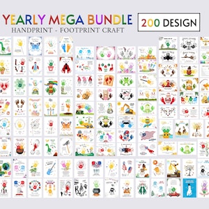 Roczny Mega Pakiet, Rzemiosło artystyczne z odciskiem dłoni i stóp, Cały rok pór roku, Święta, Dzieci, Maluchy, Pamiątkowa pamiątka, Karta DIY, Do druku
