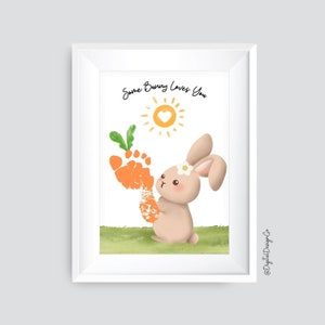 Hase liebt dich, Ostern Fußabdruck Handwerk, Karotte Fußabdruck Füße Kunsthandwerk für Baby Kleinkind, Erinnerungsstück, DIY Karte, druckbar