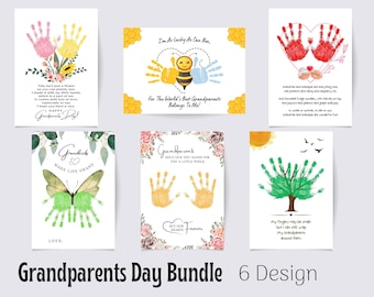 Grandparents Day Bundle, Grandparents Handprint Art Craft, Gift for Grandma and Grandpa, Kids Baby Toddler, Keepsake, DIY Card, Printable
