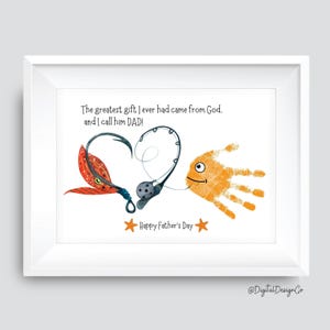 Fijne Vaderdag, vis hand handafdruk kunst, Vaderdag papa papa, baby peuter, aandenken ambachtelijke DIY-kaart