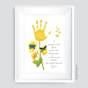 Blume Handabdruck Art Craft, Muttertag Handabdruck Handwerk, Kinder Baby Kleinkind Aktivität, Andenken, DIY Karte, druckbares Geschenk für Mutter Oma
