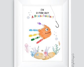 Preschooler Fish Handprint Art Craft, First Day of School, Kids Activity, DIY Keepsake, Printable