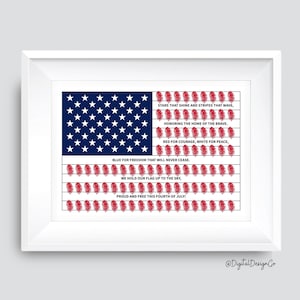 Arte com impressão digital da bandeira dos EUA, artesanato para o 4 de julho, bandeira americana, atividades para bebês e crianças pequenas, atividades para o Dia da Independência, lembrança, poema de cartão faça você mesmo, para imprimir