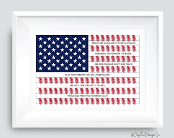 USA Flag Fingerprint Art, 4th of July Craft, American Flag, Kids Baby Toddler