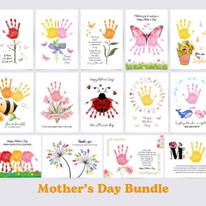 Paquete para el Día de la Madre, manualidad con huellas de manos, regalo de tarjeta artesanal para hacer tú mismo, recuerdo para bebés y niños pequeños, imprimible