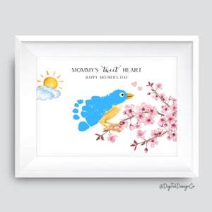 Mommy's Tweet Heart, Grandma's Tweet Heart, Bird Footprint Art Craft for Kids Baby Toddler, Gift for Mom Grandma, Memory Keepsake DIY Card