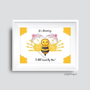 Bee Handprint Art Craft, Valentines Day Handprint Craft, DIY Craft for Kids Baby Toddler, Memory Keepsake, Printable, Gift