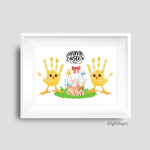 Hoppy Osterküken Handabdruck Art Craft, Frohe Ostern, Osterküken Basteln für Kinder Baby Kleinkind, Memory Andenken, DIY Karte, Printable