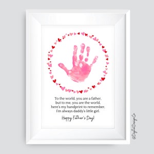 Art de l'empreinte de main fête des pères, poème artisanal d'empreinte de main de petite fille pour les enfants et les tout-petits, souvenir, cadeau pour père, carte à faire soi-même, imprimable
