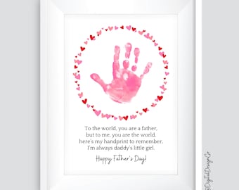 Father's Day Handprint Art, Little Girl Poem Handprint Craft, Kids Baby Toddler, DIY Keepsake