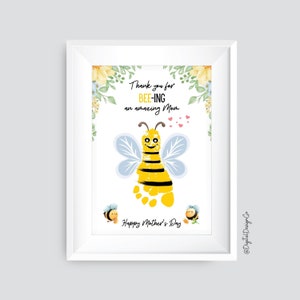 Artesanía de arte de huellas del día de la madre, gracias por ser una mamá increíble, artesanía de abejas del día de la madre para niños, bebés, niños pequeños, recuerdo de la memoria, bricolaje