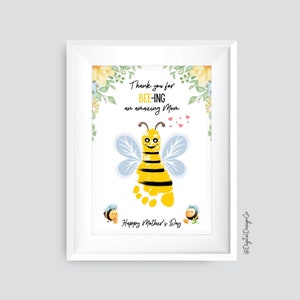 Mother's Day Footprint Art Craft, Thank You for Bee-ing An Amazing Mom, Mothers Day Bee Craft for Kids Baby Toddler, Memory Keepsake, DIY image 1