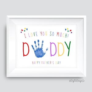 Te amo mucho, papá, feliz día del padre, manualidad con huella de mano, para niños, bebés y niños pequeños, tarjeta de recuerdo, regalo para papá.