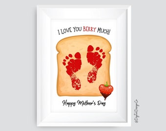 I Love You Berry Much Handprint Footprint Craft, Strawberry Jam, Mothers Day Craft for Kids Baby Toddler, Memory Keepsake, Gift, DIY Card