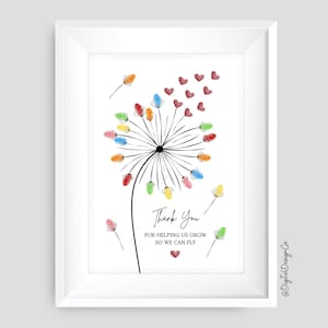 Art d'empreintes digitales de pissenlit, merci de nous aider à grandir pour que nous puissions voler, enfant bébé bambin, souvenir, cadeau pour maman papa grand-mère professeur, bricolage