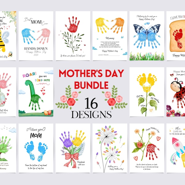 Mother's Day Bundle, Footprint Art Craft, Handprint Art Craft, DIY Craft Card Gift, Baby Toddler Kids, Memory Keepsake, Printable, Decor