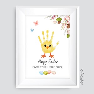 Empreinte artistique de poulet de Pâques, créations artisanales de poussin, souvenir d'empreinte de main, enfant bébé tout-petit, carte-cadeau bricolage, de votre petit poussin, activité de Pâques