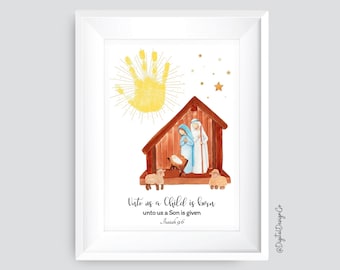Baby Jesus Handprint Art, Christmas Craft, Star, Kids Baby Toddler, Gift, DIY Keepsake
