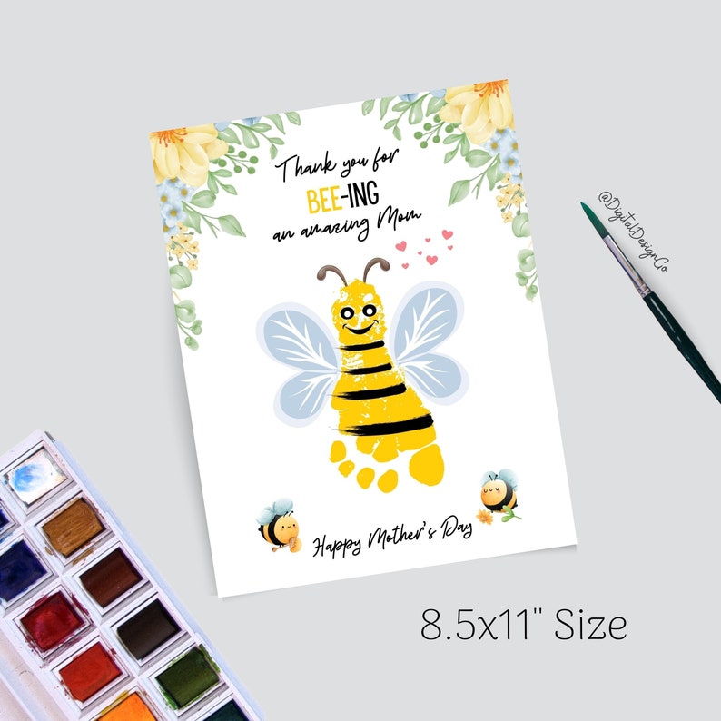 Mother's Day Footprint Art Craft, Thank You for Bee-ing An Amazing Mom, Mothers Day Bee Craft for Kids Baby Toddler, Memory Keepsake, DIY image 5