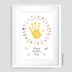 Créations artistiques d'empreintes de main pour la fête des mères, créations artisanales d'empreintes de main à cadre floral pour enfants, bébés et tout-petits, souvenir, carte à faire soi-même, cadeau pour mère, imprimable