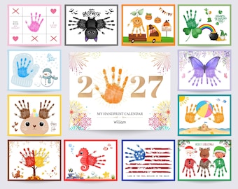 2027 Handprint Calendar, Kids Baby Toddler, Nursery School Activity, DIY Keepsake, Printable