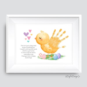 Empreinte artistique de poussin, créations artisanales d'empreintes de main de poulet de Pâques, bébé enfant en bas âge, souvenir, carte-cadeau bricolage, activité scolaire, imprimable