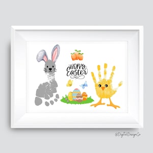 Artisanat d'art empreinte de main de Pâques houblonné, artisanat de poussin de lapin de Pâques pour bébé en bas âge, souvenir, carte à faire soi-même, imprimable