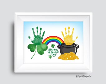 Happy St Patrick's Day Handprint Art Craft, Rainbow, Clover, Pot of Gold Handprint Craft, Craft for Kids Baby Toddler, Memory Keepsake, DIY