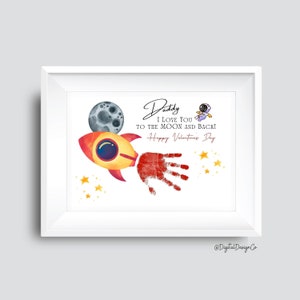 Papá te amo hasta la luna y de regreso, artesanía de arte de huella de mano, artesanía de huella de mano del día de San Valentín, artesanía de bricolaje, niños bebé niño pequeño, recuerdo