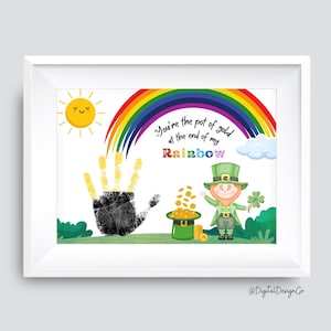 Impronta di mano e piede in pentola d'oro, arcobaleno, lavoretto per San Patrizio per bambini, regalo, ricordo, biglietto fai da te, stampabile