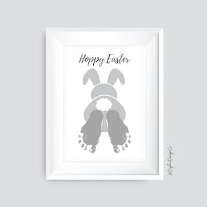 Hoppy Easter, Fußabdruck Art Craft, niedliche Häschenfüße, frohe Ostern, Ostern Fußabdruck Handwerk für Baby Kleinkind, Memory Andenken Geschenkkarte