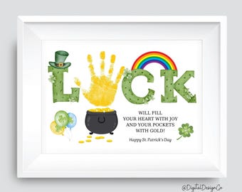 St Patrick's Day Handprint Art, Luck Poem, DIY Handprint Craft for Kids Baby Toddler, Memory Keepsake, Printable, Daycare Preschool Activity