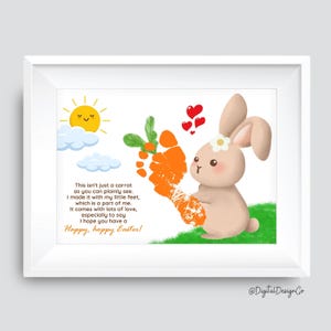 Créations artistiques d'empreintes de pas de Joyeuses Pâques, poème, créations d'empreintes de pas de lapin de Pâques carottes pour bébé en bas âge, souvenir, carte à faire soi-même, cadeau