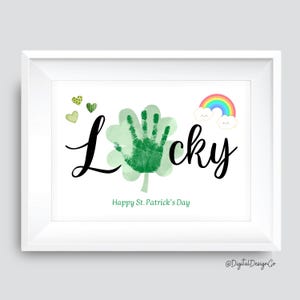 Arte con huellas de manos para el día de San Patricio, manualidad con huellas de manos de trébol de la suerte, para niños pequeños, recuerdo, imprimible, actividad preescolar para guardería, tarjeta para hacer tú mismo
