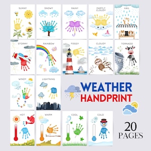 Ensemble d'artisanat d'empreinte de main météo, artisanat d'art d'empreinte de main, jardin d'enfants, carte d'artisanat de bricolage, tout-petits enfants, souvenir de mémoire, activité scolaire, imprimable